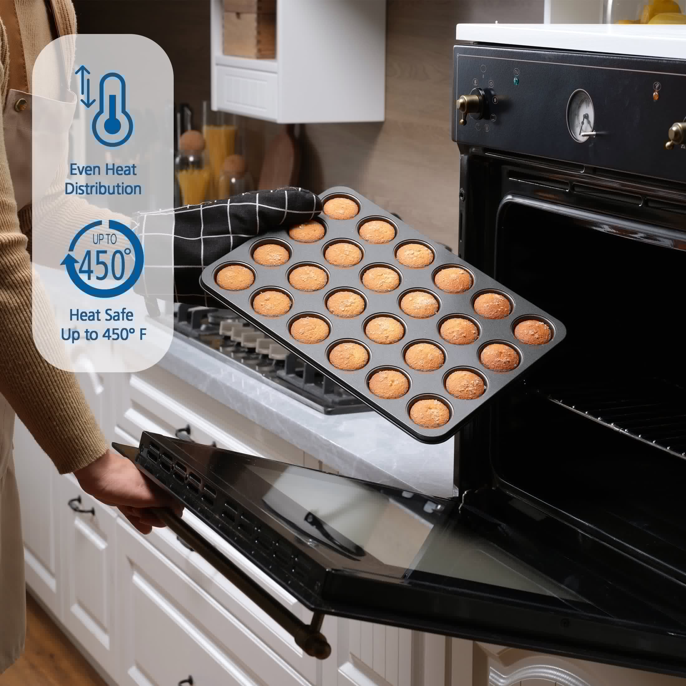 Mainstays 24 Cavity Mini Muffin Pan, Non-Stick Bakeware,1.8 inch Diameter Cups,Gray,Carbon Steel - Image 2